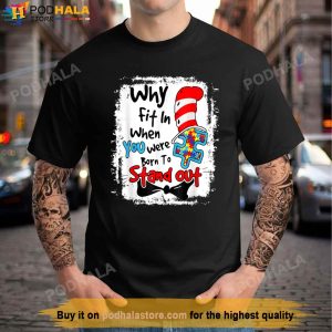 Why Fit In Autism Awareness Doctor Teacher Hat Cat Book Shirt
