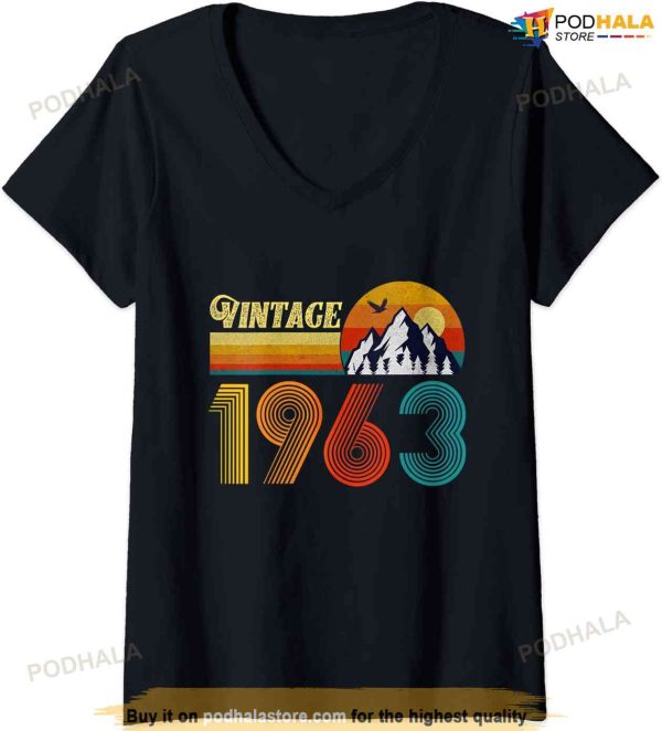 60th Birthday Shirt 60 Year Old Men Women Retro Vintage 1963 V-Neck T-Shirt