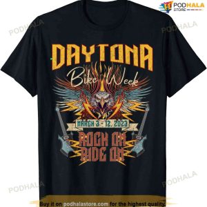 2023 Daytona Beach Bike Week Rock On Ride On Art On Front T-shirt