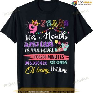 9th Birthday Tshirt For Girls 9 Years Old Being Awesome Gift T-shirt