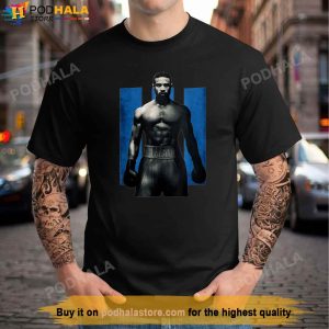 Adonis Creed Pose Faced Forward On Iii Blue Shirt