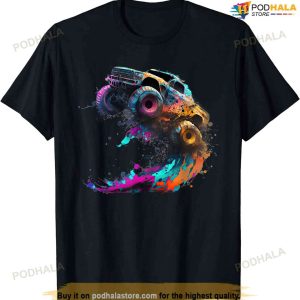 Airborne Monster Truck Jump Off Road Vehicle Colorful Dirt T-shirt