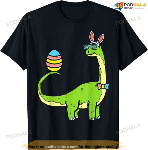 Brontosaurus Bunny Ears Egg Easter Day Dinosaur Dino Boys Easter Shirt