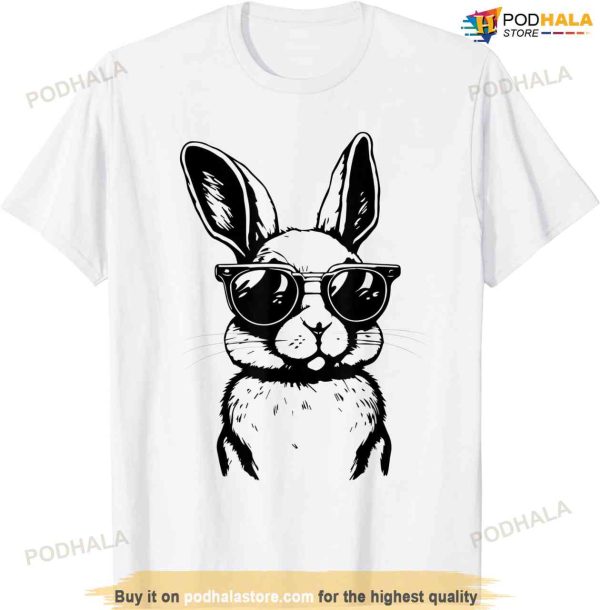 Bunny Face With Sunglasses For Boys Men Kids Easter Day T-shirt