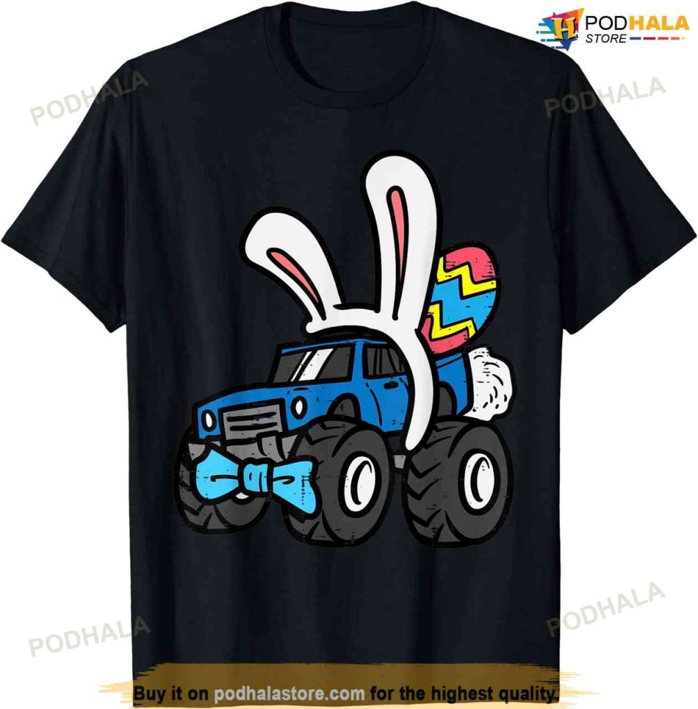 Bunny Monster Truck Bow Tie Cute Easter Boys Kids Toddlers Kids Easter Shirt