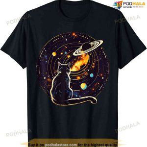 Cat Staring At Planet Saturn, Cat Dad, Cat Lover T-shirt