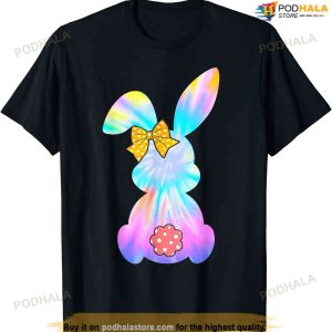 Cute Bunny Rabbit Tie Dye Bow Tie Girls Womens Shirt, Easter Gifts For Mom
