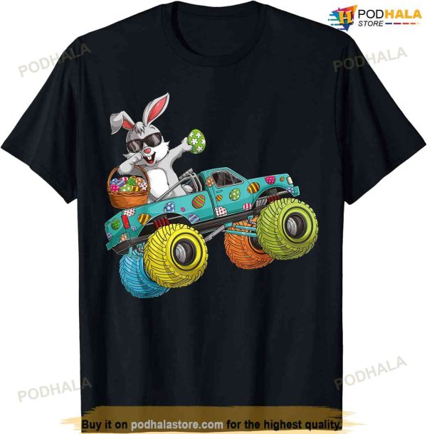 Dabbing Bunny Monster Truck Lovers Kids Boys Happy Easter Tee Shirt