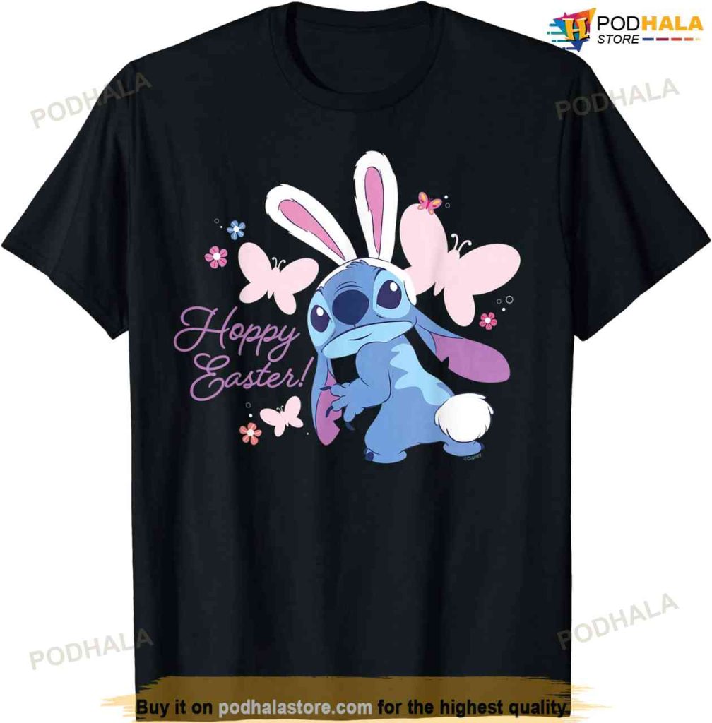 Disney Lilo & Stitch Hoppy Easter Bunny And Butterflies Disney Easter Shirt