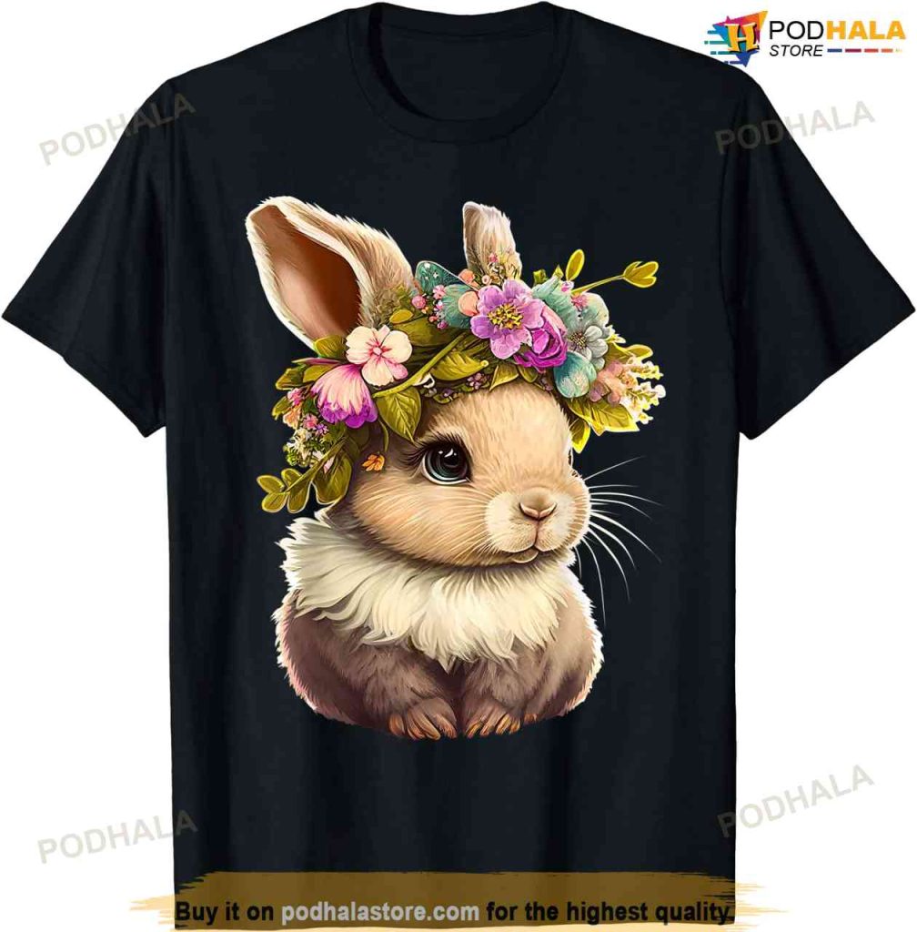 Easter Bunny Rabbit Women - Happy Bunny Flower Graphic Girls Womens Easter Shirt