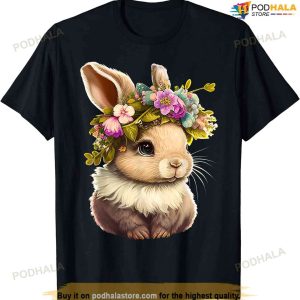 Easter Bunny Rabbit Women - Happy Bunny Flower Graphic Girls Womens Easter Shirt
