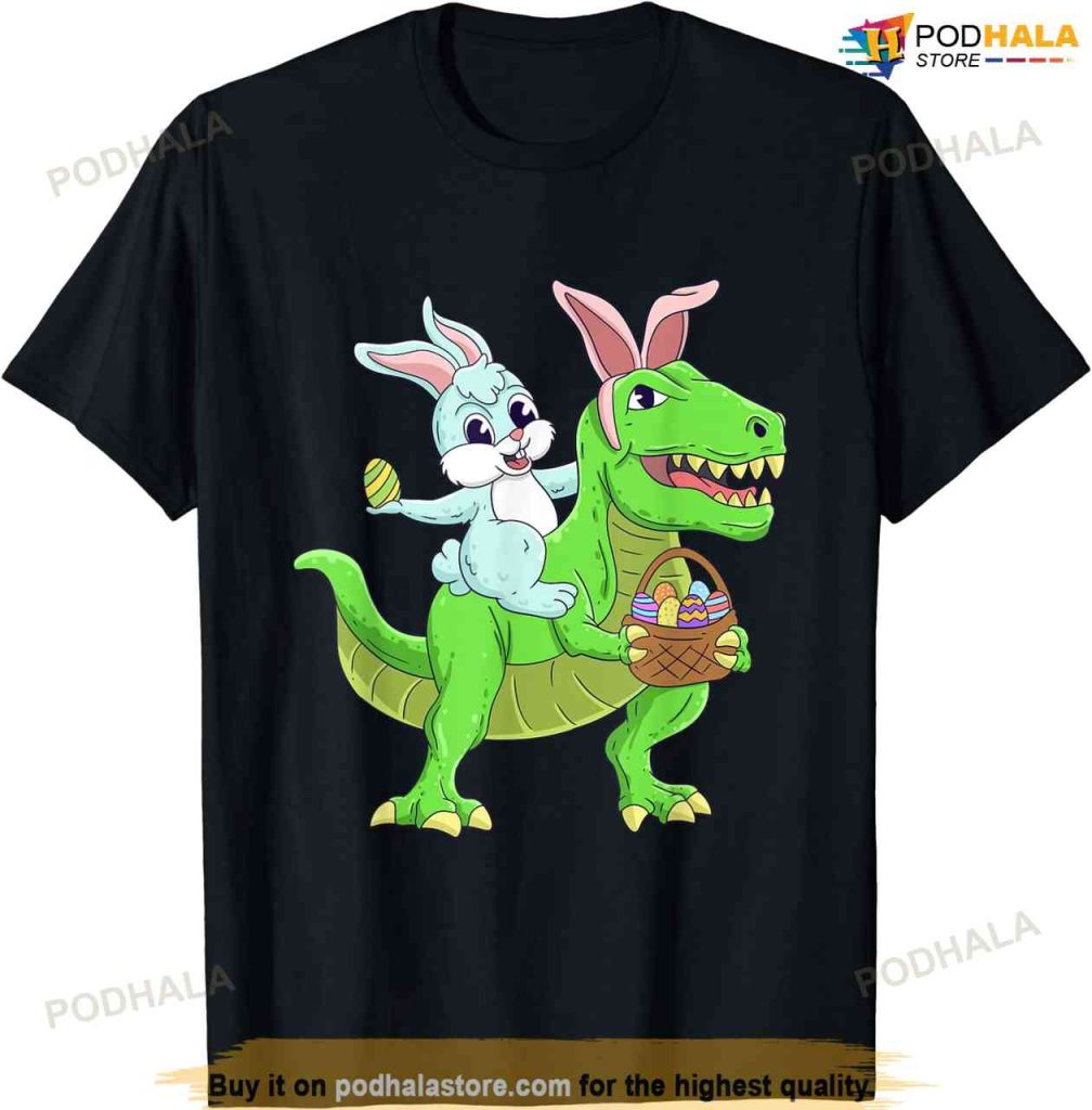 Easter Bunny Riding Dinosaur T Rex Easter Kids Boys Shirt, Easter Gift Idea