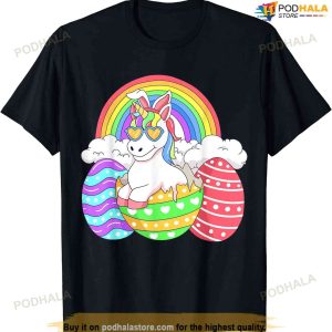 Easter Unicorn Shirt With Eggs Happy Easter Boys Girls Kids