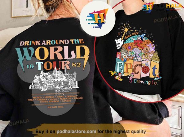 Epcot World Tour T-Shirt, Epcot brewing Co. 1982 Shirt, Mickey & friends Tee