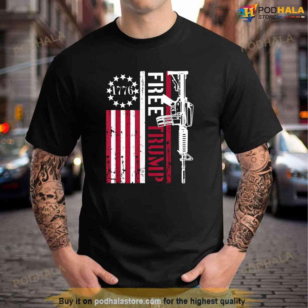 Free Donald Trump American Flag 1976 Gun Tee, Free Trump Shirt
