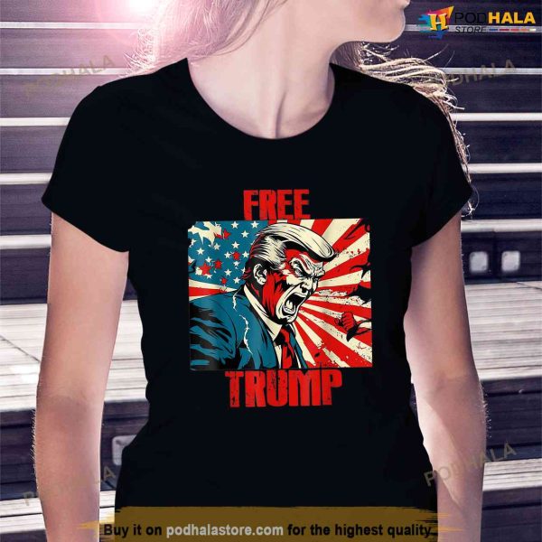 Free Donald Trump American Flag Republican Support Pro Tee, Free Trump Shirt