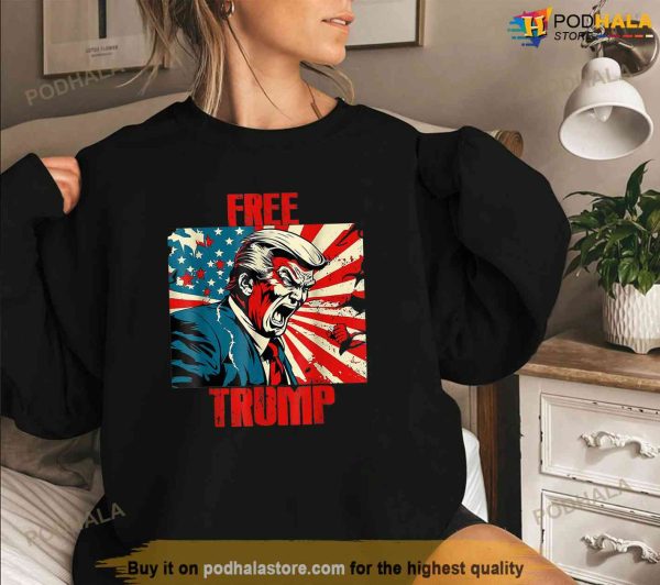 Free Donald Trump American Flag Republican Support Pro Tee, Free Trump Shirt