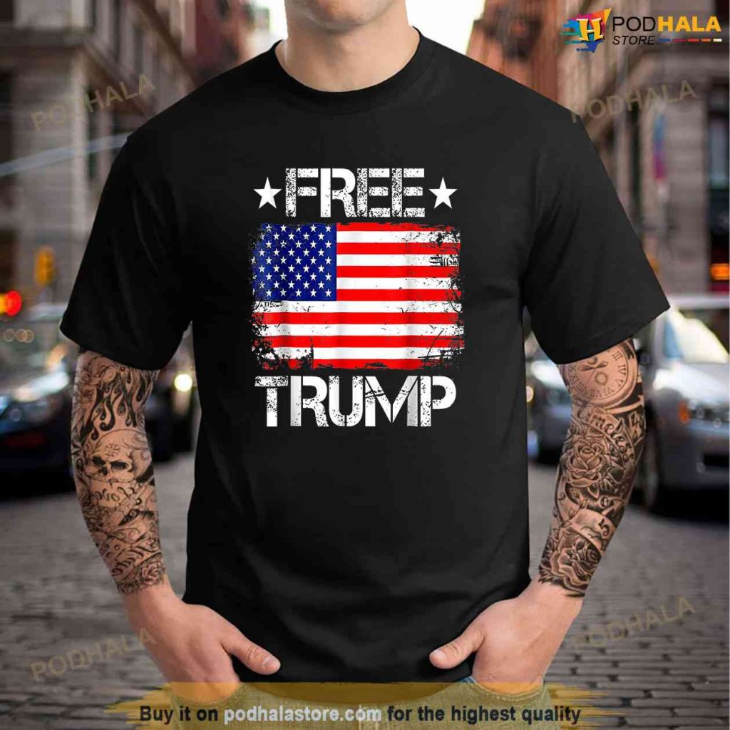 Free Donald Trump T-Shirt Republican Support Pro Trump American Flag
