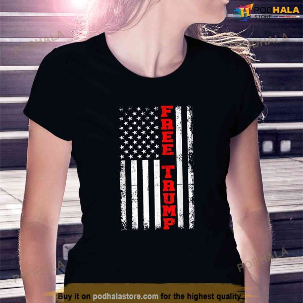 Free Trump Vintage American Flag Pro Trump 2024 Republican, Free Trump Shirt