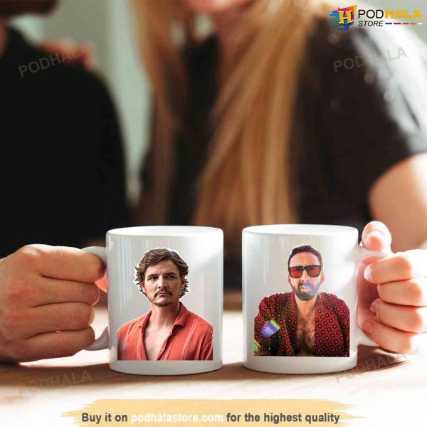 Funny Pedro Pascal Coffee Mug and Nic Cage On The Other Side Mug