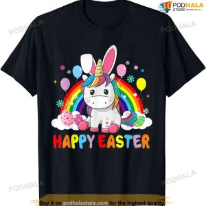 Happy Easter Cute Unicorn Wearing Bunny Ears Easter Eggs Cute Easter Shirt