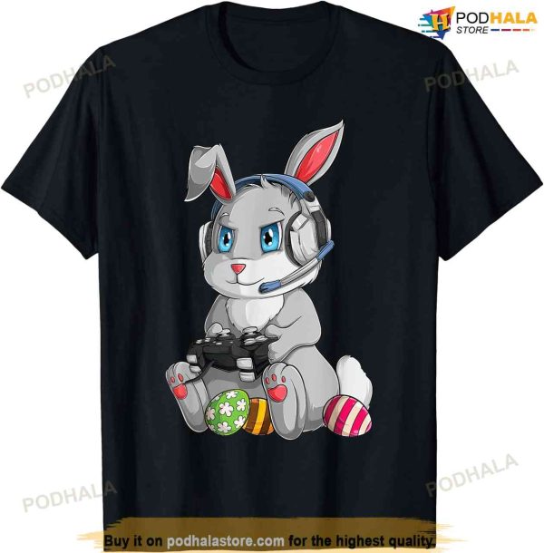 Happy Easter Day Bunny Egg Funny Boys Girls Kids Gamer Shirt