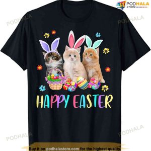 Happy Easter Three Cat Wearing Bunny Ear Kitty Kitten Lover Funny Easter Shirt