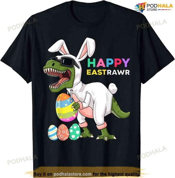 Happy Eastrawr T Rex Easter Bunny Dinosaur Eggs Boys Kids Funny Easter Shirt