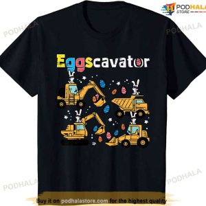 Kids Eggscavator Easter Egg Hunt Construction Trucks Toddler Boys Funny Easter Shirt