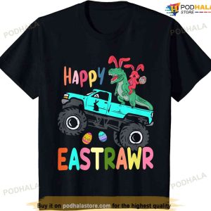 Kids Happy Eastrawr Funny Easter Trex Monster Truck Toddler Boys T-shirt