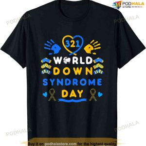 Kids World Down Syndrome Day Awareness Socks Ribbon March 21 T-shirt