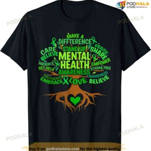 Mental Health Awareness Tree Drawing Word Art Womens Mens T-shirt