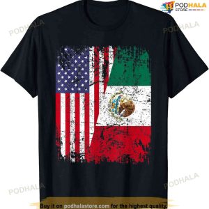 Mexican Roots  Half American Flag  Mexico T-shirt