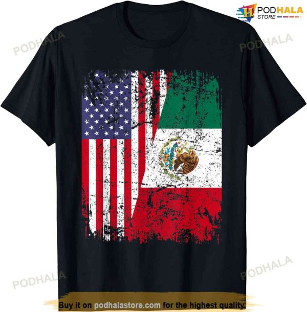 Mexican Roots Half American Flag Mexico T-shirt - Bring Your Ideas ...