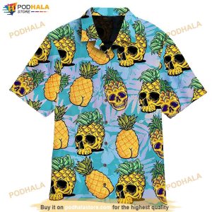 3d Tropical Pineapple Skull Hawaiian Shirt For Women Men Aloha Beach Summer 3