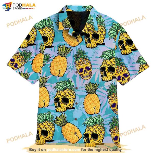 3D Tropical Pineapple Skull Hawaiian Shirt For Women Men, Aloha Beach Summer