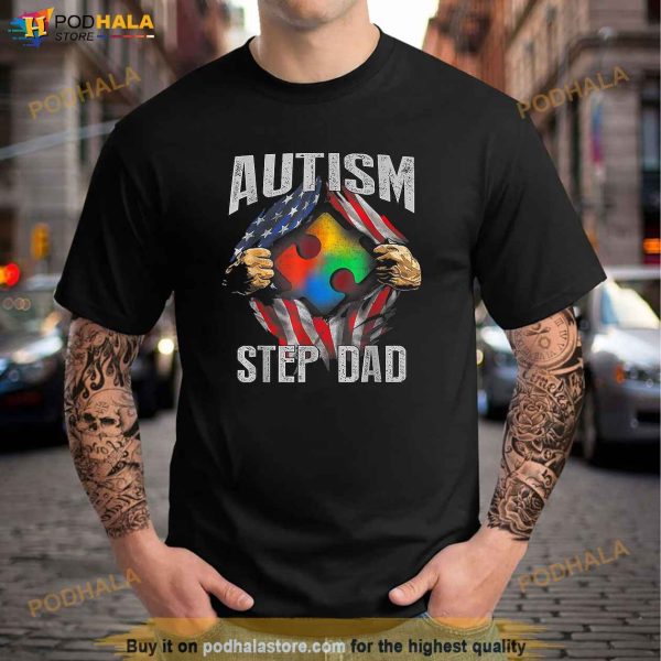 Autism Step Dad American Flag Autism Awareness Shirt