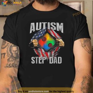 Autism Step Dad American Flag Autism Awareness Shirt 2