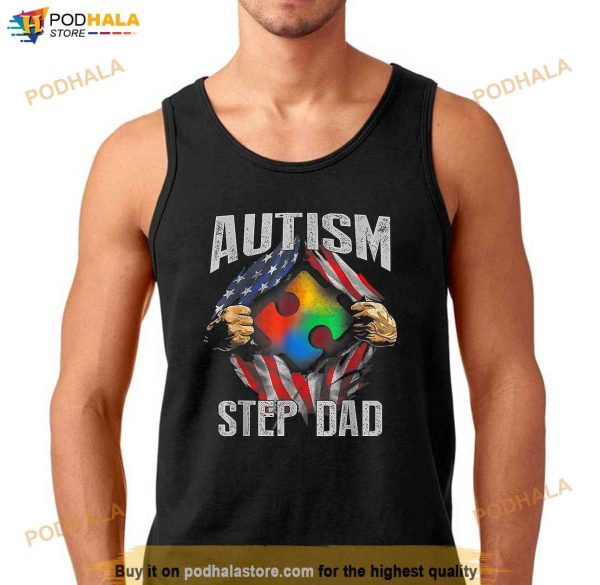 Autism Step Dad American Flag Autism Awareness Shirt