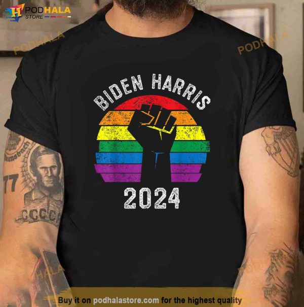 Biden Harris 2024 BLM LGBT Rainbow Gay Pride Election Retro Shirt
