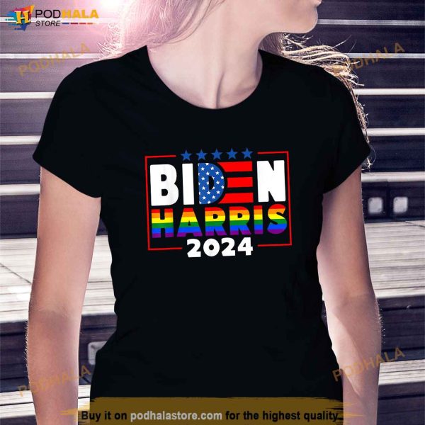 Biden Harris 2024 Rainbow Flag Gay Pride LGBT Democrat Shirt