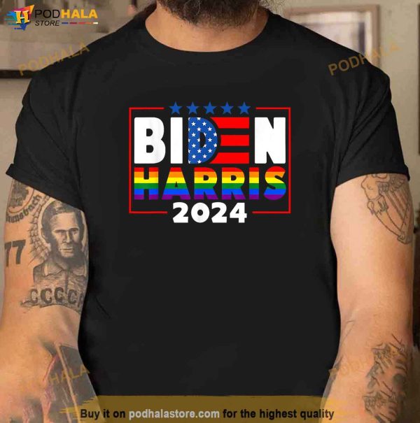 Biden Harris 2024 Rainbow Flag Gay Pride LGBT Democrat Shirt