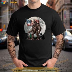 Bigfoot Sasquatch American Flag Full Moon Patriotic Shirt