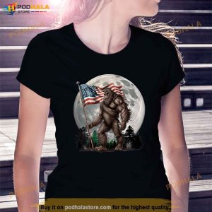 Bigfoot Sasquatch American Flag Full Moon Patriotic Shirt 2