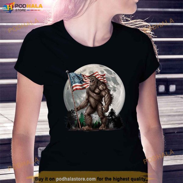 Bigfoot Sasquatch American Flag Full Moon Patriotic Shirt