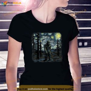 Bigfoot Starry Night Sasquatch Van Gogh Sky Painting Art Shirt 2