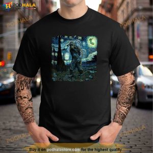 Bigfoot Starry Night Van Gogh Painting Sasquatch Art Shirt