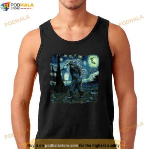 Bigfoot Starry Night Van Gogh Painting Sasquatch Art Shirt 2
