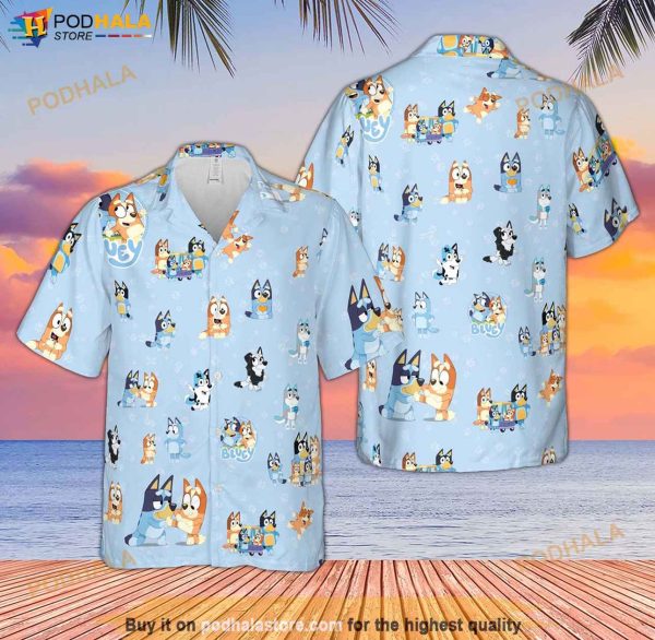 Bingo And Bluey Friends Hawaiian Shirt, Summer Beach Bluey TV Show Shirt