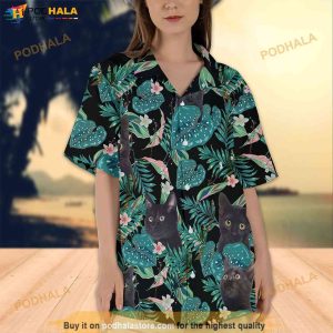 Black Cat Tropical Hawaiian Shirt Cat Lovers Hawaii Casual Button Down Shirt 2